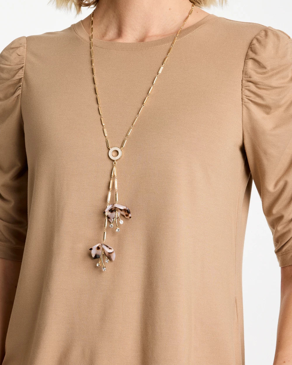 Chico's Tortoise Spider Lily Y-Necklace Neutral