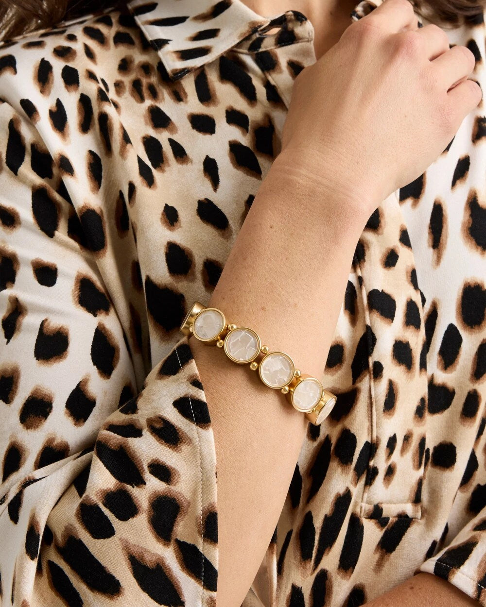 Chico's Pearlescent Goldtone Stretch Bracelet Gold
