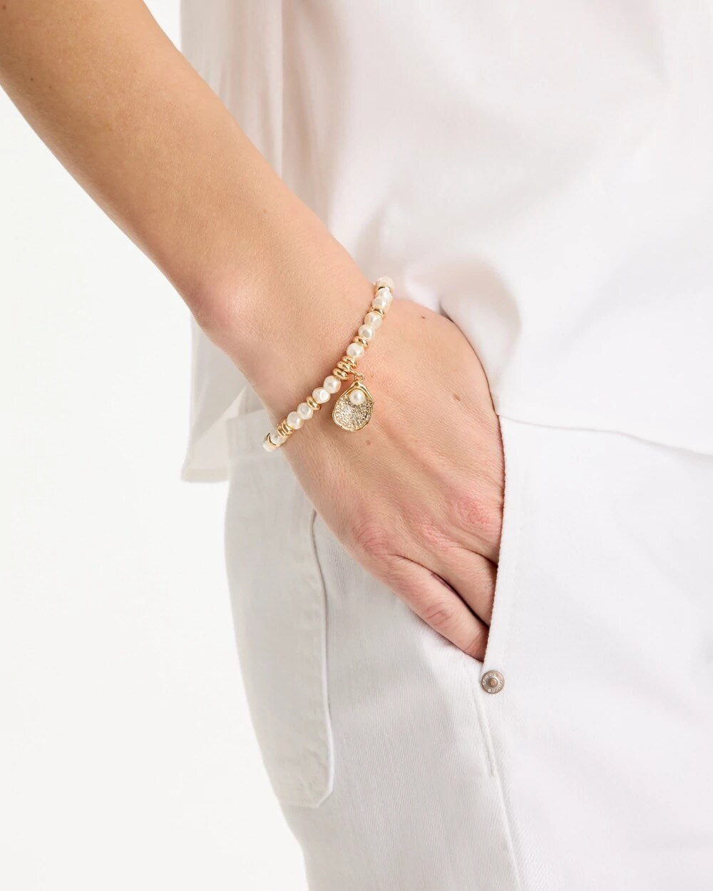 Chico's Pearlescent Stretch Charm Bracelet Pearl