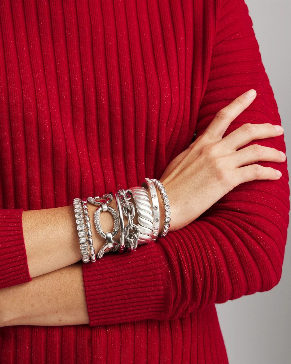 Chico's Matte Twist Stretch Bracelet Silver
