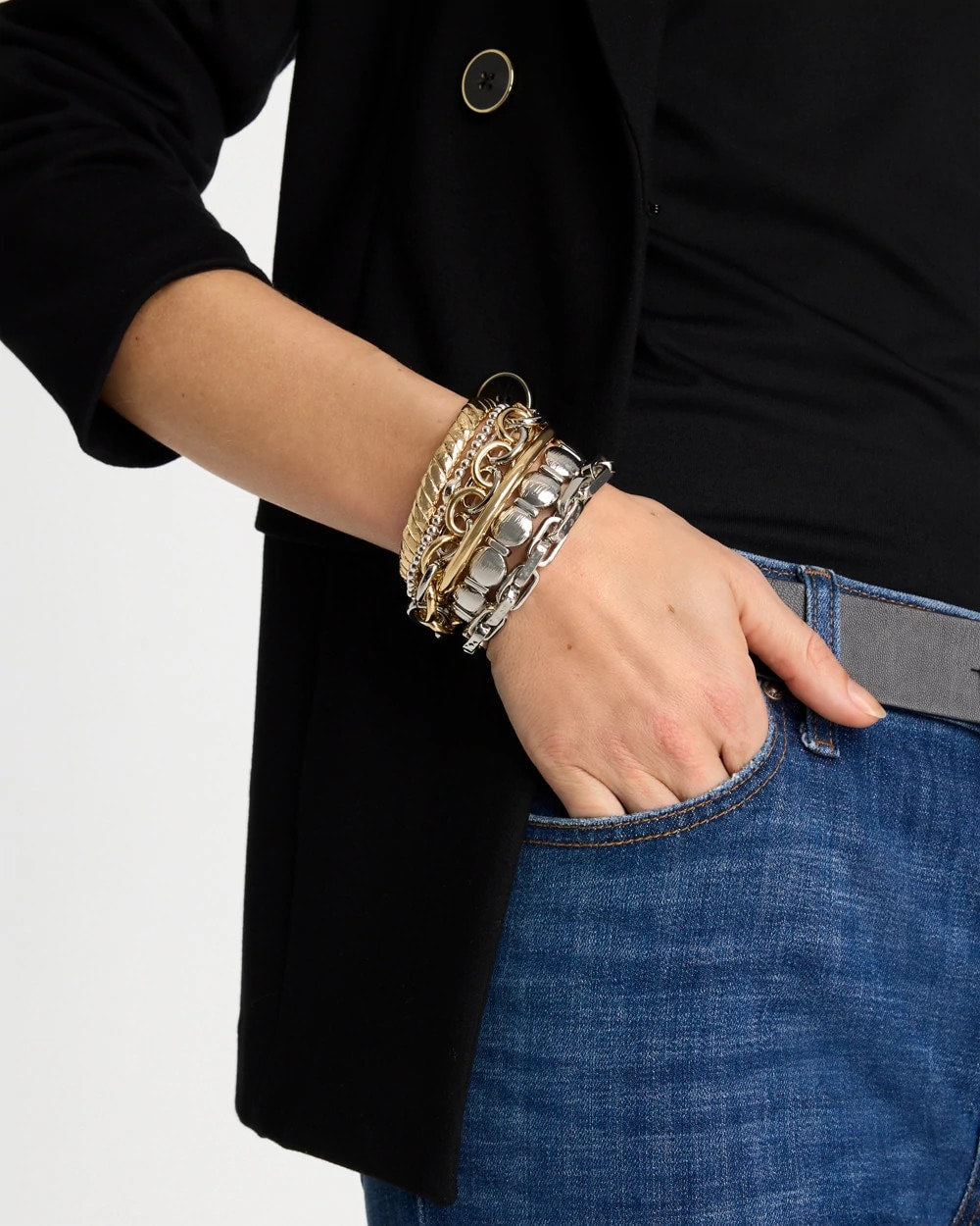 Chico's Open Link Stretch Bracelet Mixed Metals