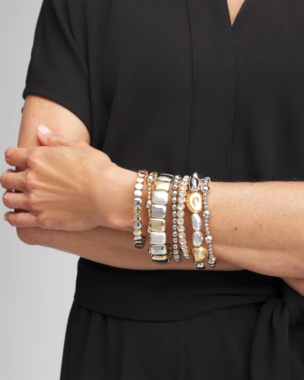 Chico's Silver & Gold Tone Round Stretch Bracelet Mixed Metals