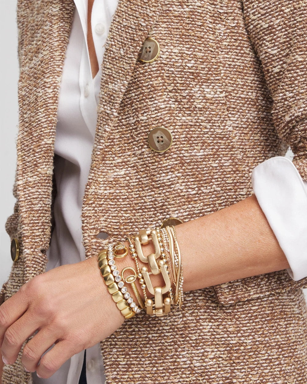 Chico's Golden Matte Square Stretch Bracelet Gold