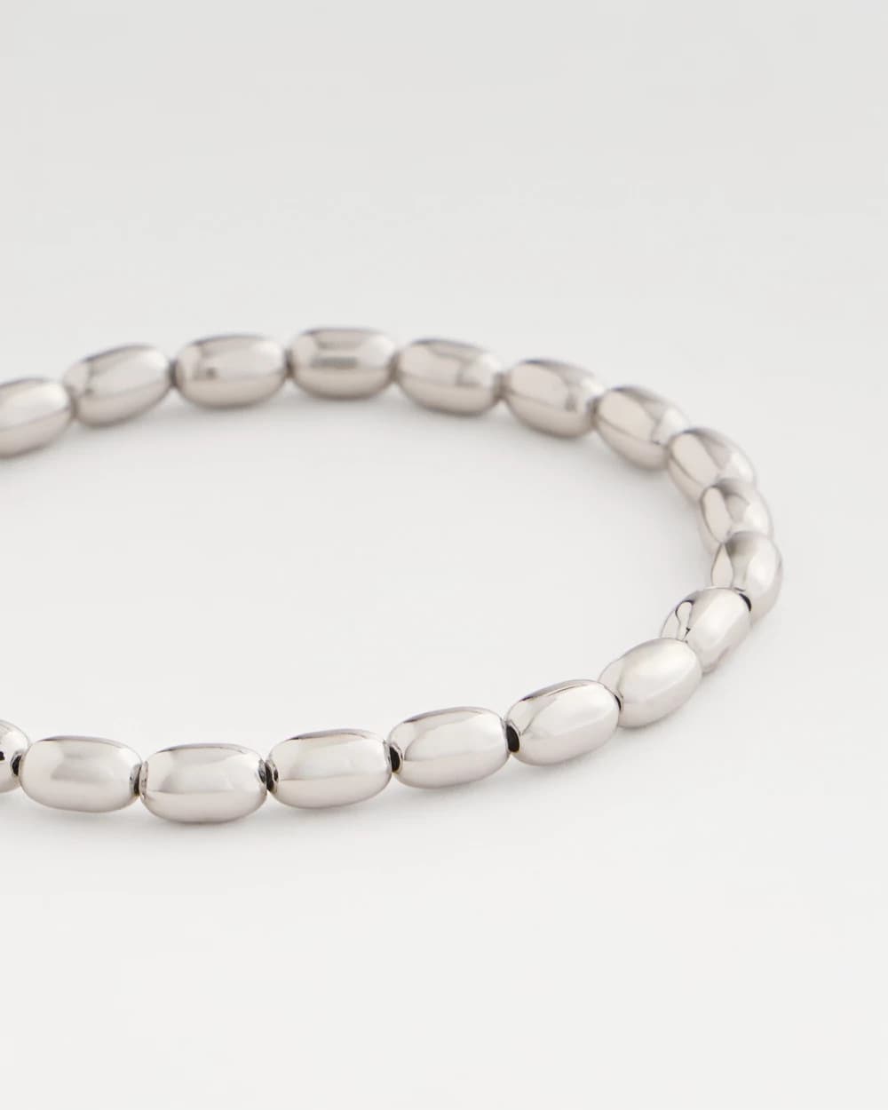 Chico's Silvertone Oval Beaded Stretch Bracelet Silver