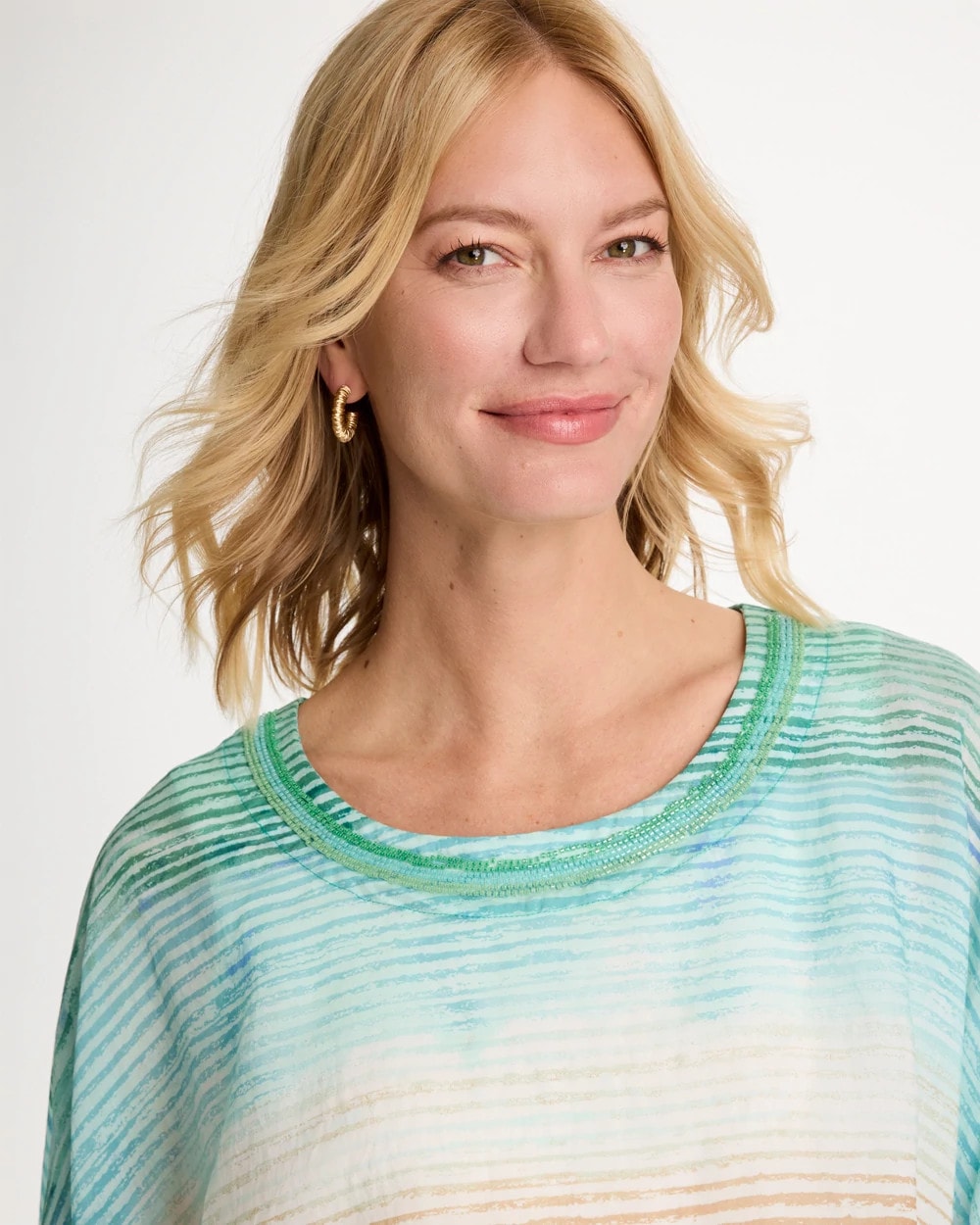 Chico's Ombre Coastal Printed Poncho Teal Waters