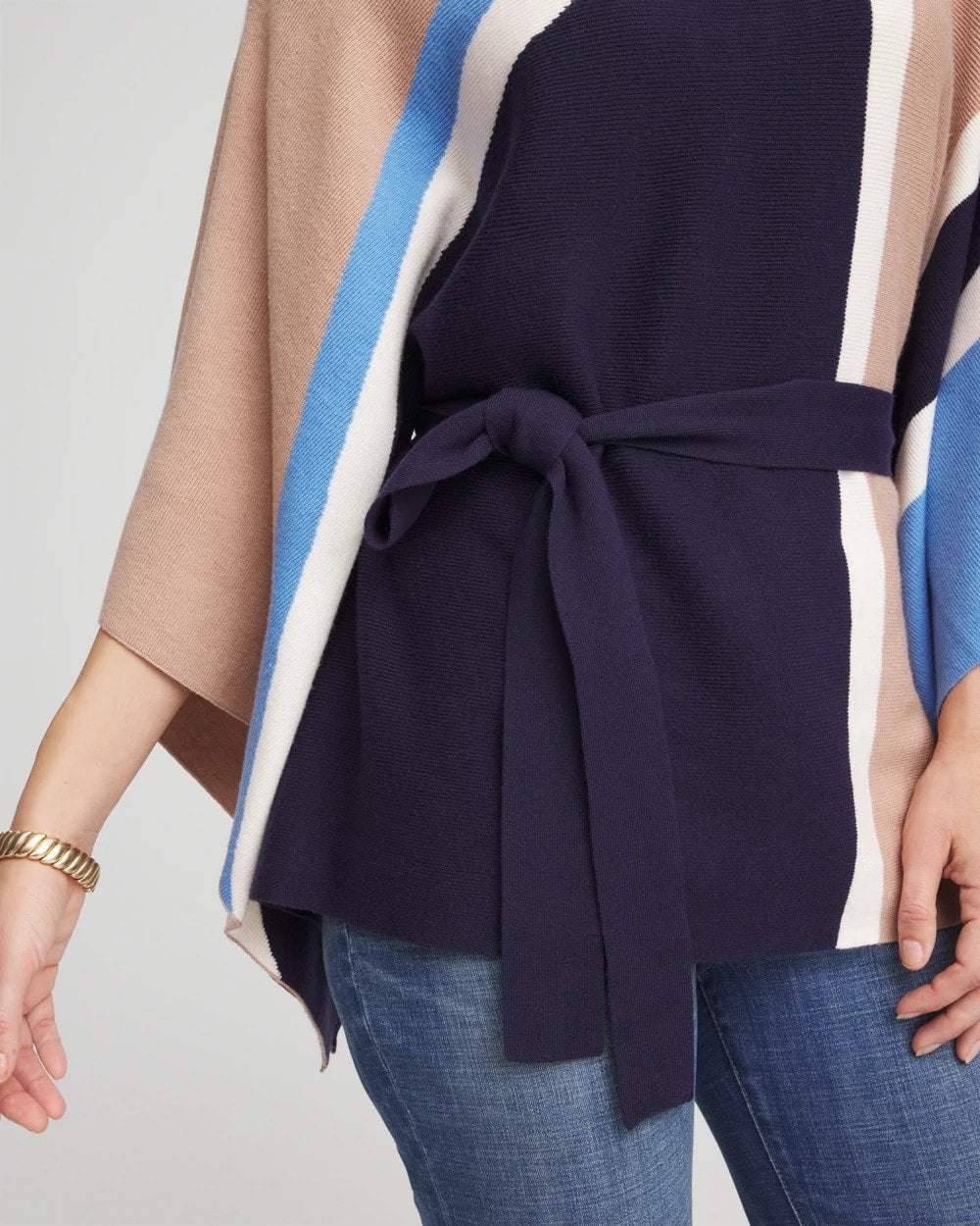 Chico's Belted Colorblock Poncho Passport Blue