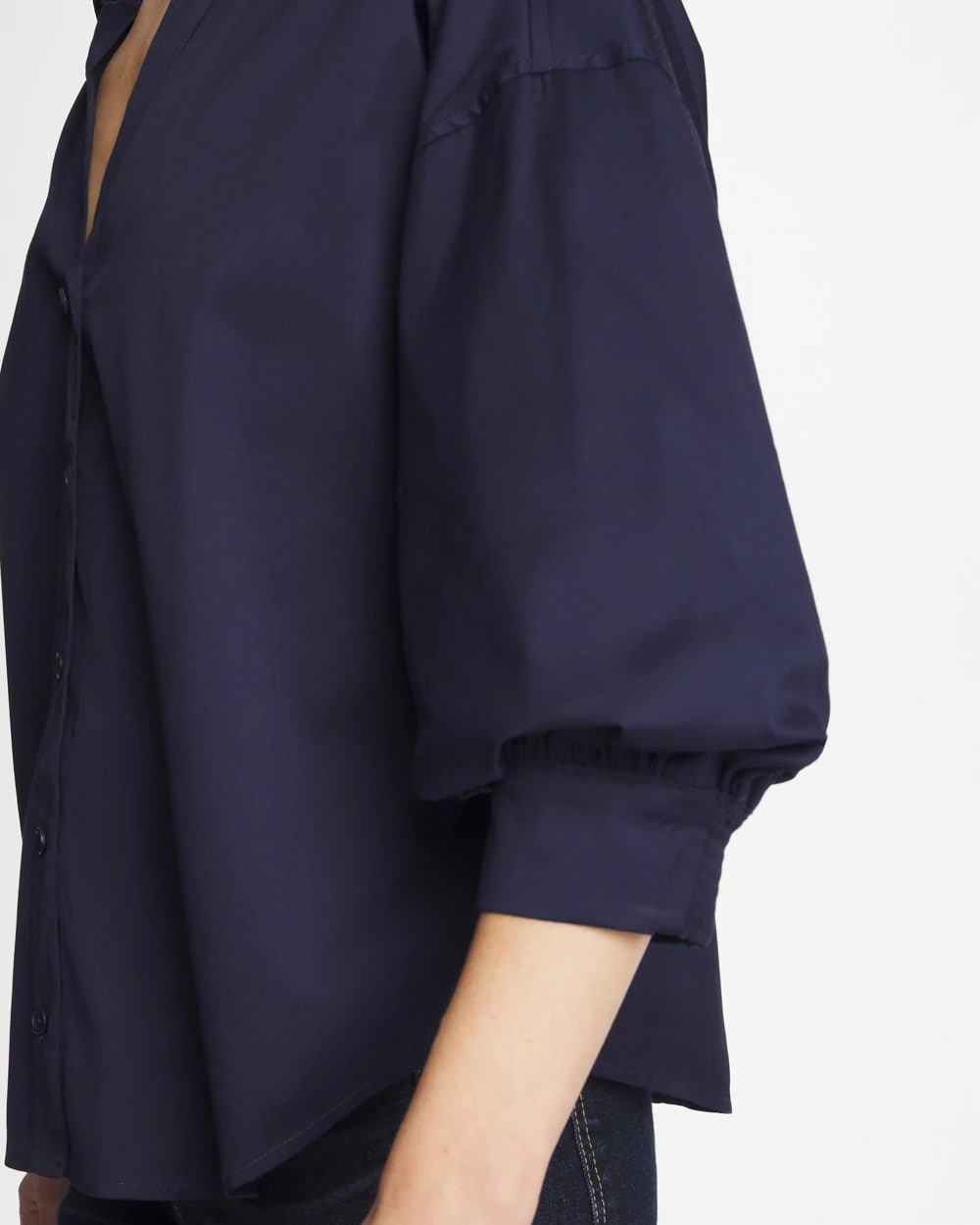 Chico's Poplin Billow Sleeve Blouse Passport Blue