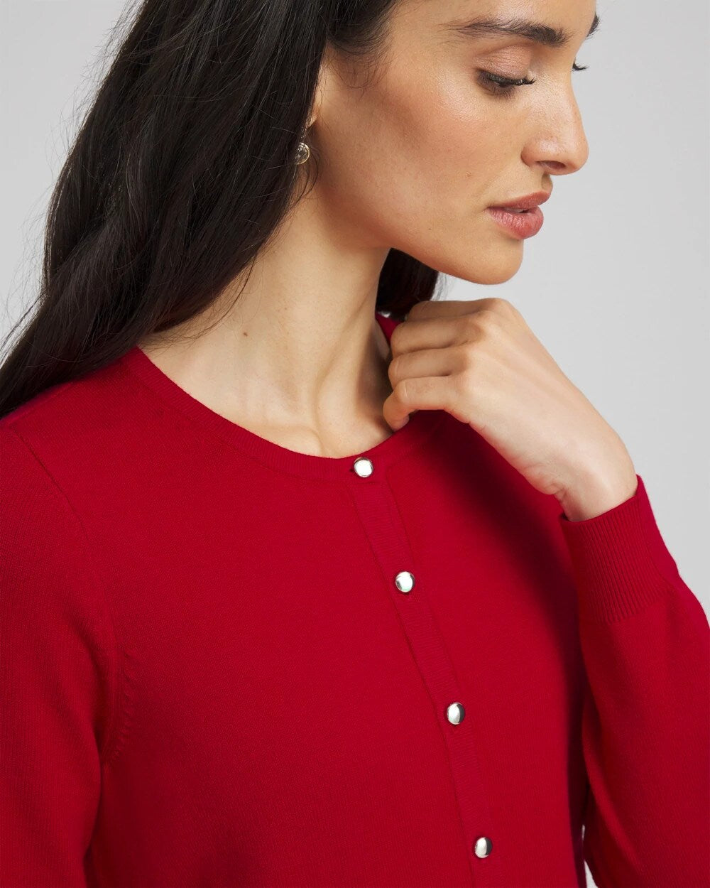 Chico's Crewneck Cardigan Carmine Red