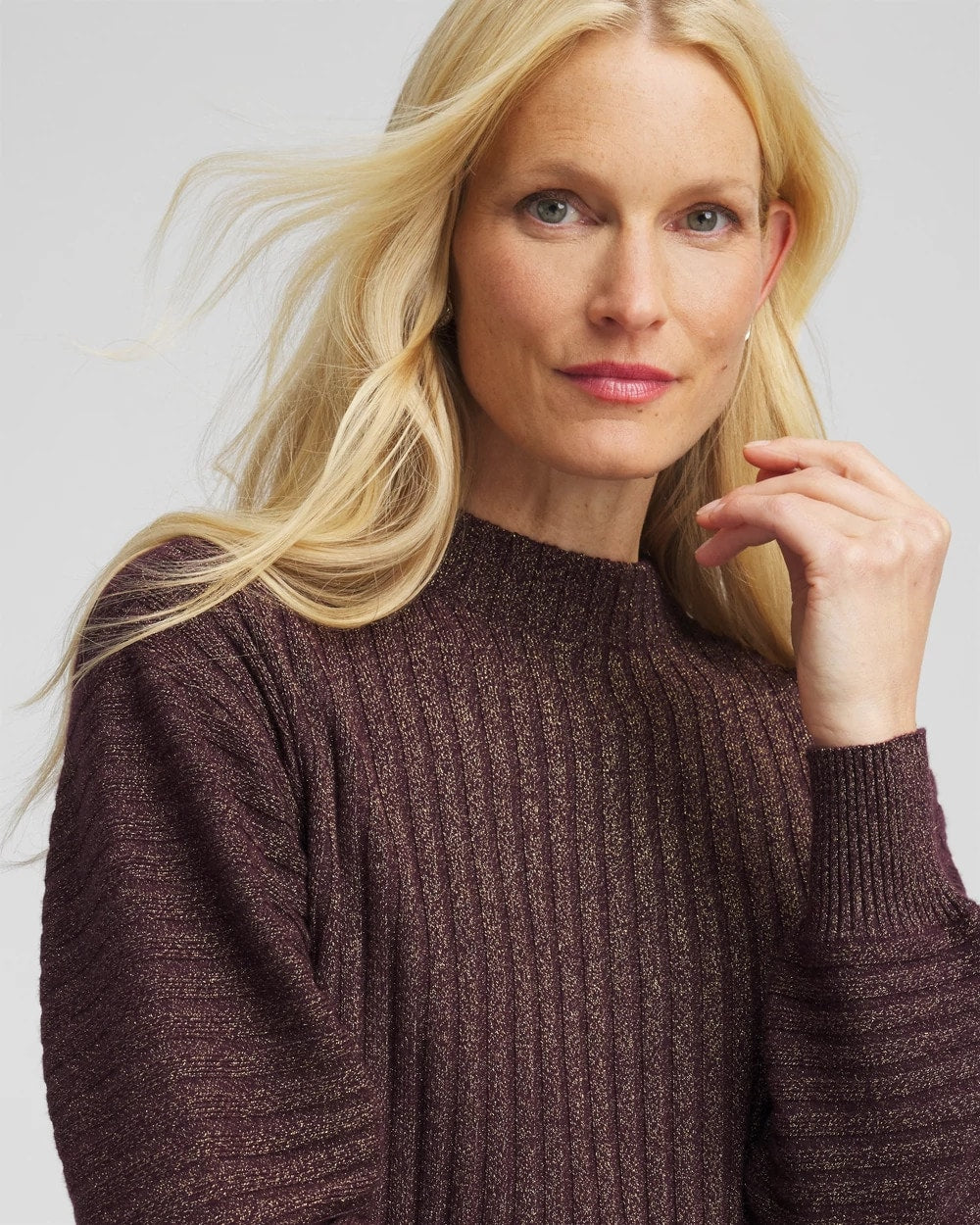 Chico's Metallic Ribbed Pullover Night Bloom