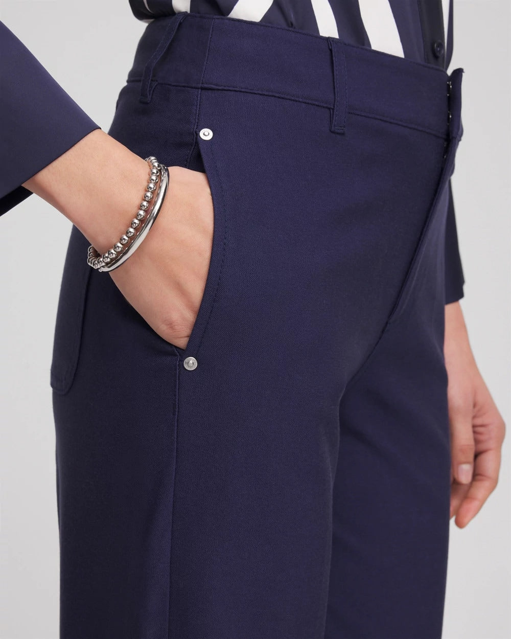 Chico's Cotton Straight-Leg Trousers Passport Blue