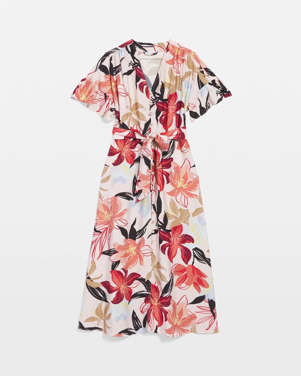 Chico's Tonal Floral Ruffle-Sleeved Midi Dress Multi
