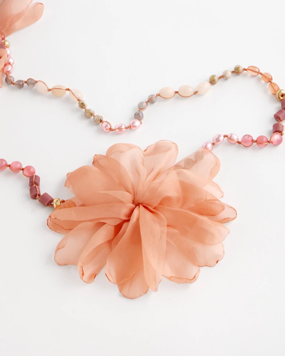 Chico's Pink Floral Aventurine Long Single Necklace Pink