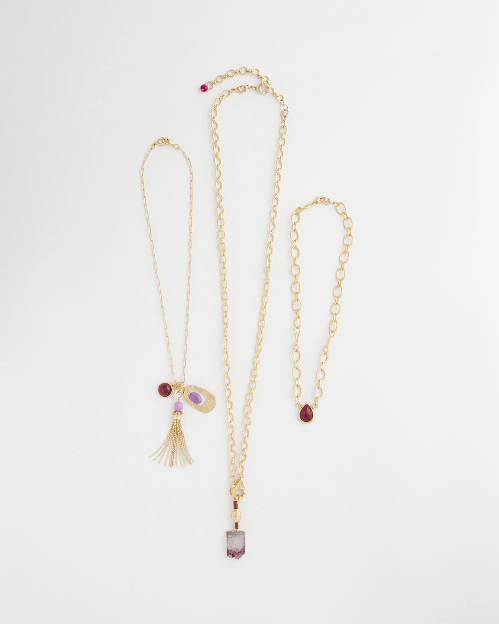 Chico's Convertible Three-Strand Stone Pendant Necklace Purple