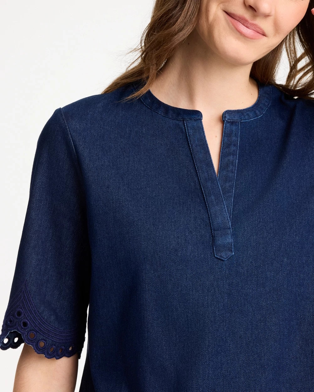 Chico's Embroidered Cotton-Blend Tunic Dark Wash