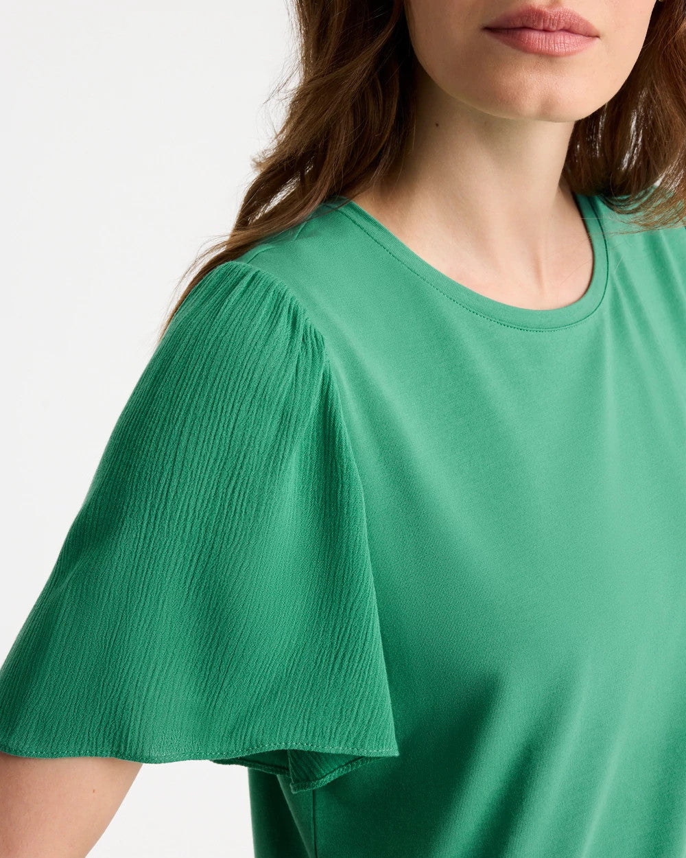 Chico's Gauze Sleeve Soft-Stretch Tee Green Clover