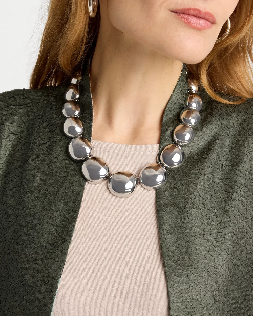Chico's Silver Pebble Collar Necklace Silver