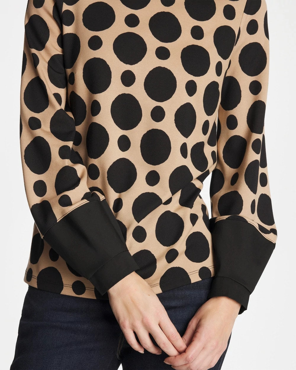 Chico's Ponte Poplin Polka-Dot Top Cattail Brown