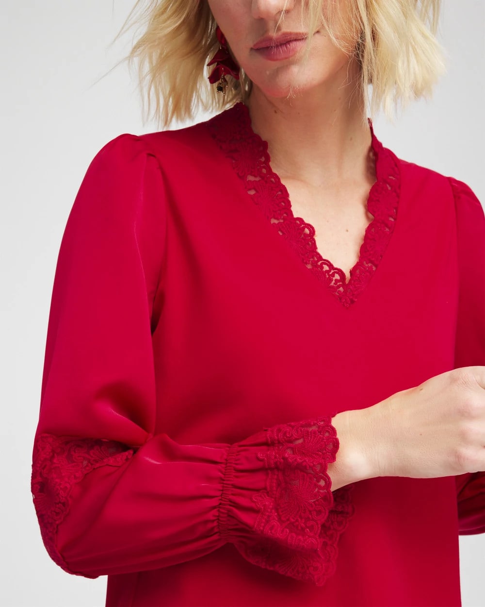 Chico's Lace V-Neck Top Carmine Red