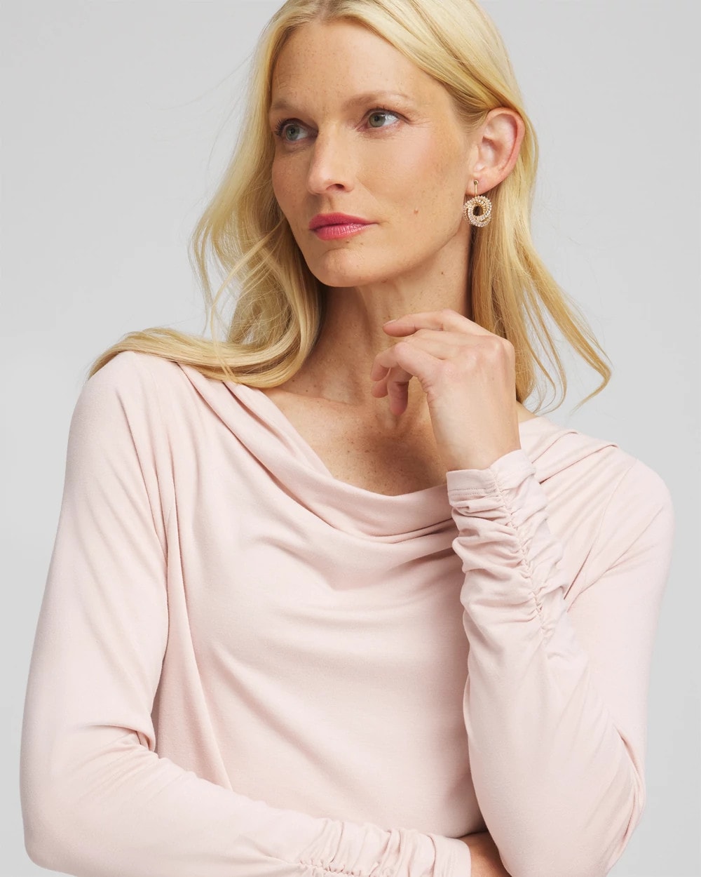 Chico's Cowlneck Long-Sleeved Tee Rose Smoke