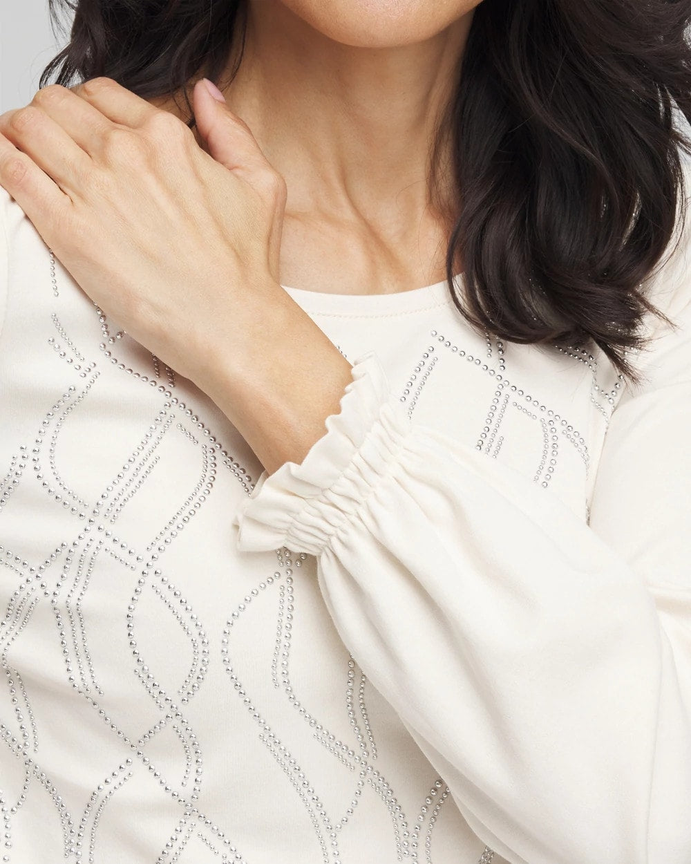Chico's Embellished Long-sleeve Top English Cream