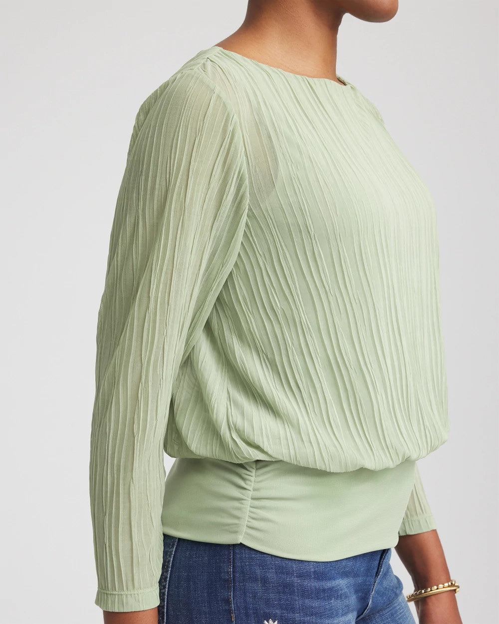 Chico's Touch of Cool™ Textured Banded-Hem Top Sage Meadow