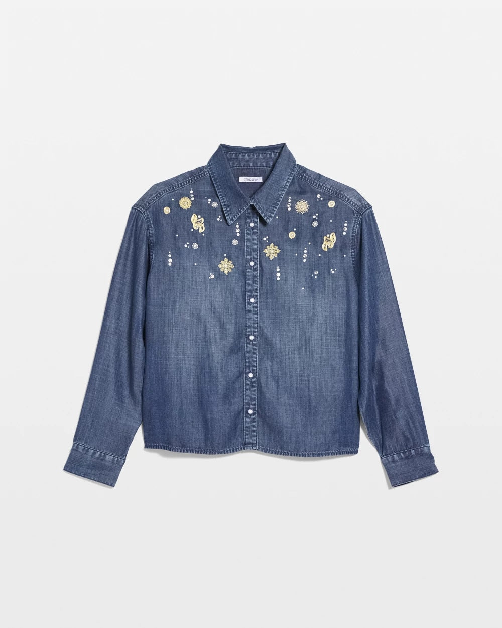 Chico's Embellished Tencel Collar Shirt Kiruna Indigo