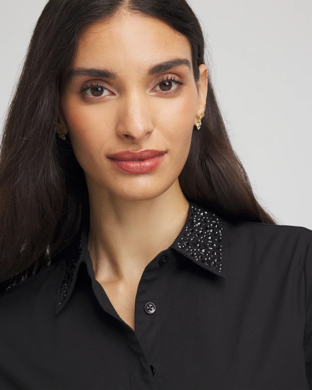 Chico's Tonal Jewels Poplin Shirt Black