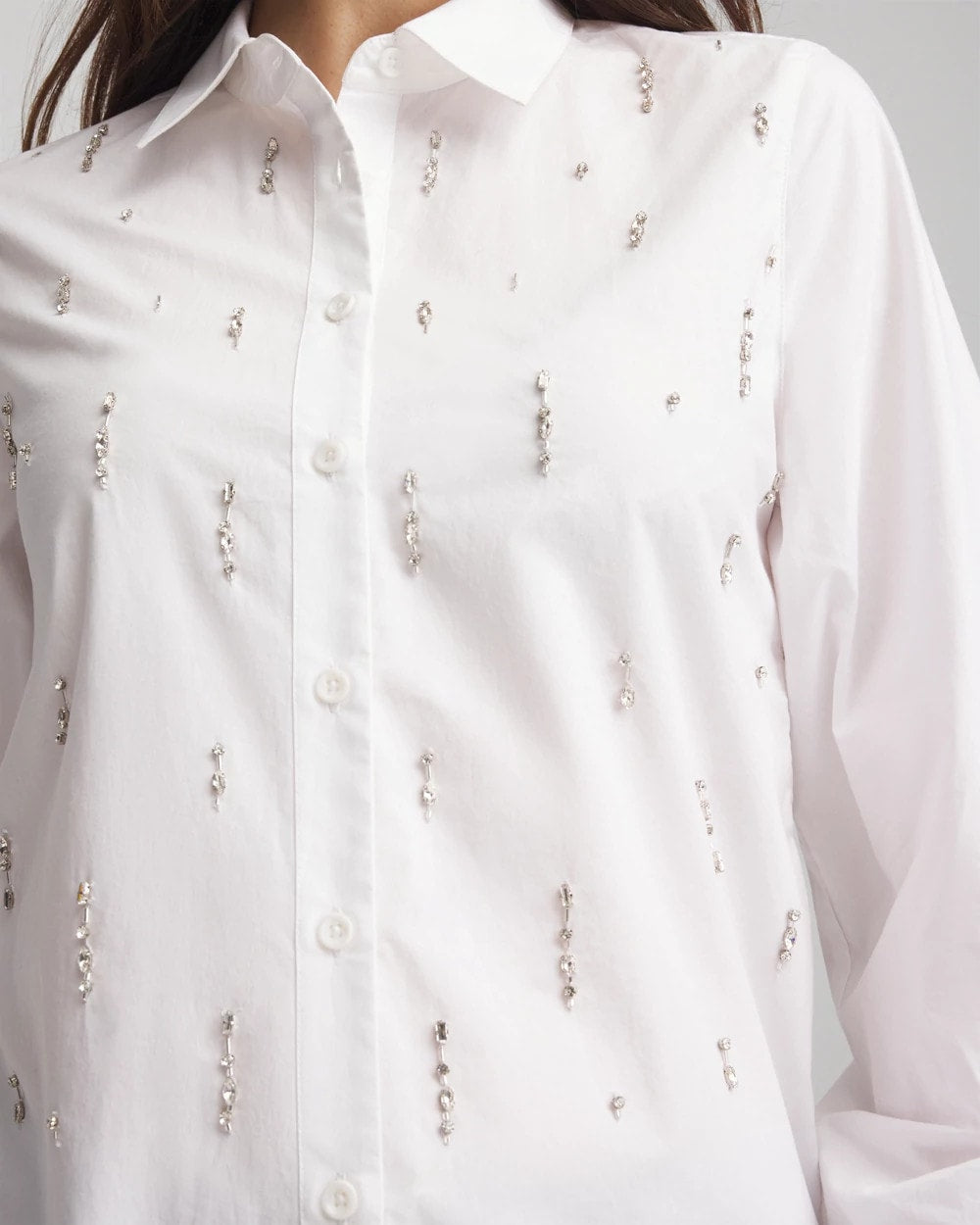 Chico's Jeweled Poplin Shirt Alabaster