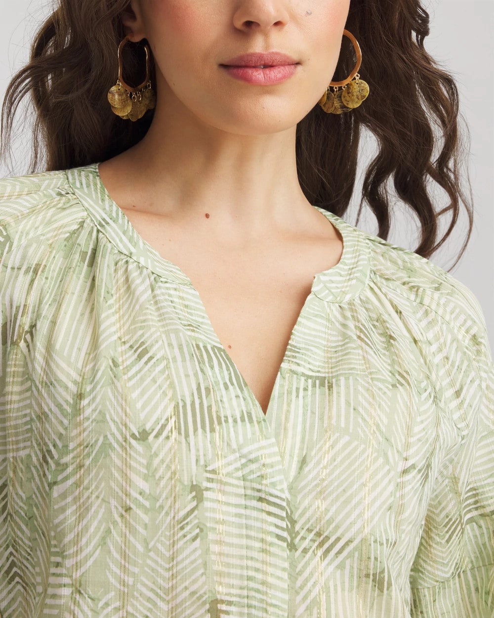 Chico's Lurex Stripe Cotton Blouse Salted Lime