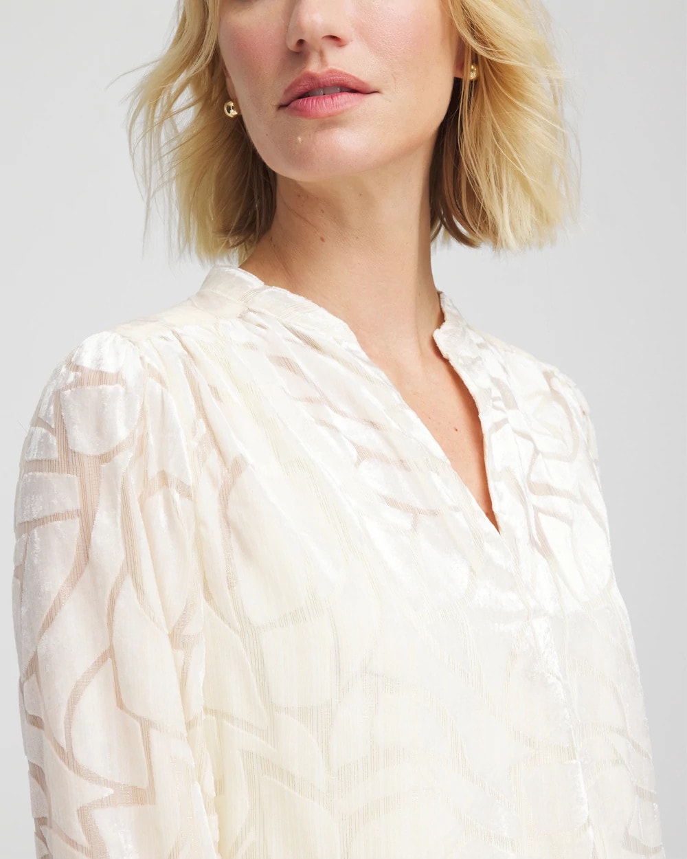 Chico's Cream Burnout Pullover Blouse English Cream