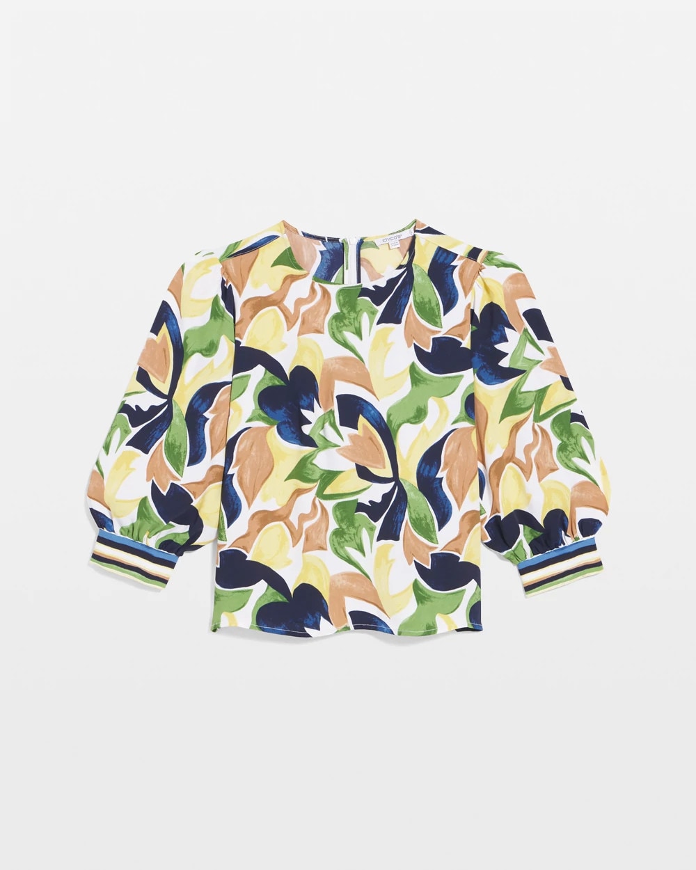 Chico's Mod Blooms Matte Satin Pullover Panna Cotta
