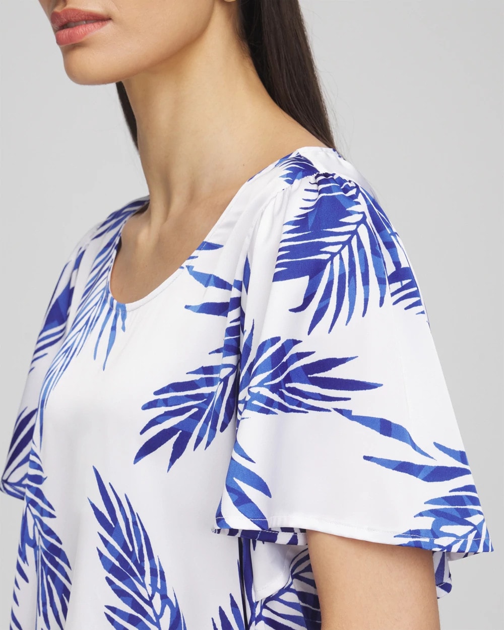 Chico's Flutter Sleeve Satin Top Blue Casa