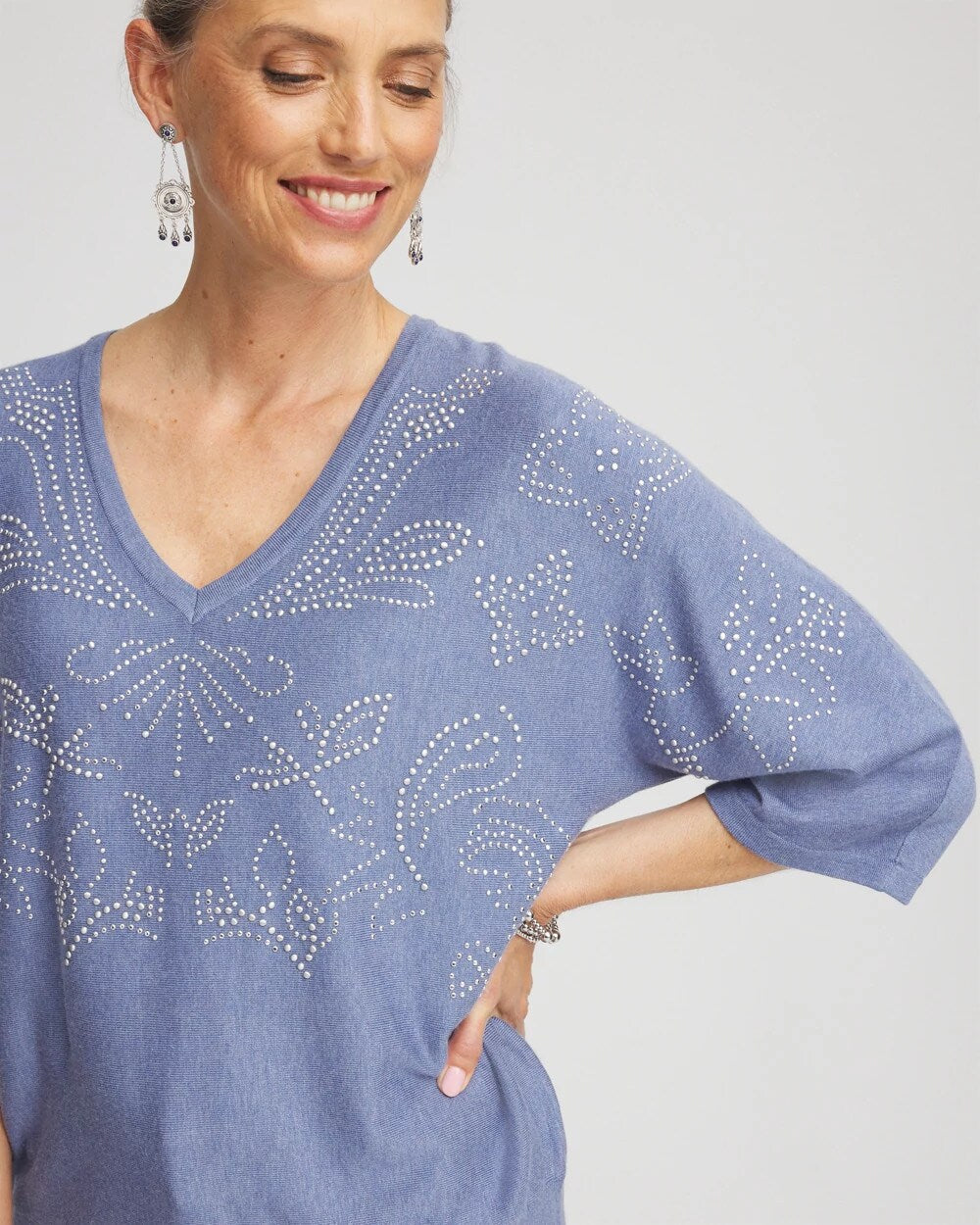 Chico's Dolman V-Neck Sweater Blue Lotus