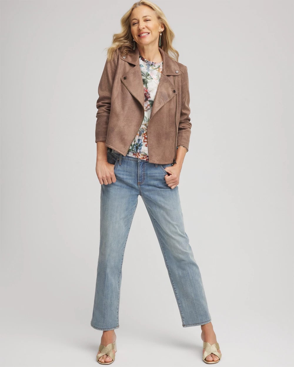 Chico's Suede Moto Jacket Dried Mushroom