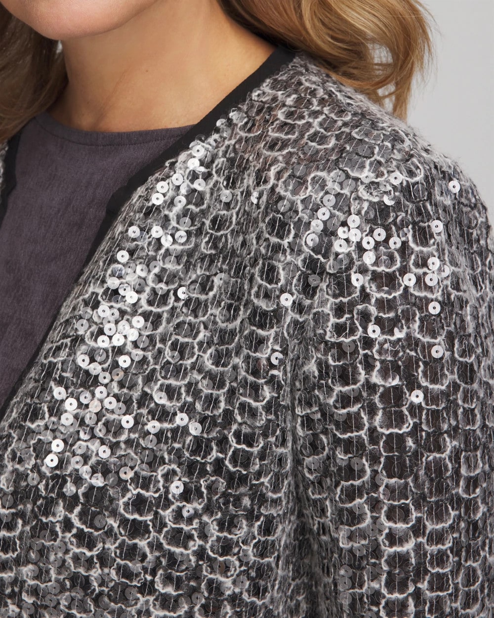 Chico's Travelers™ Collection Refined Sequins Netted Jacket Serene Gray