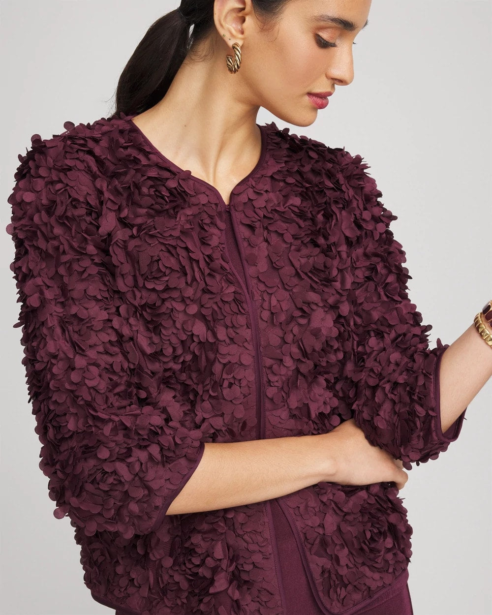 Chico's Travelers™ Collection Textured Rosette Jacket Blackened Burgundy
