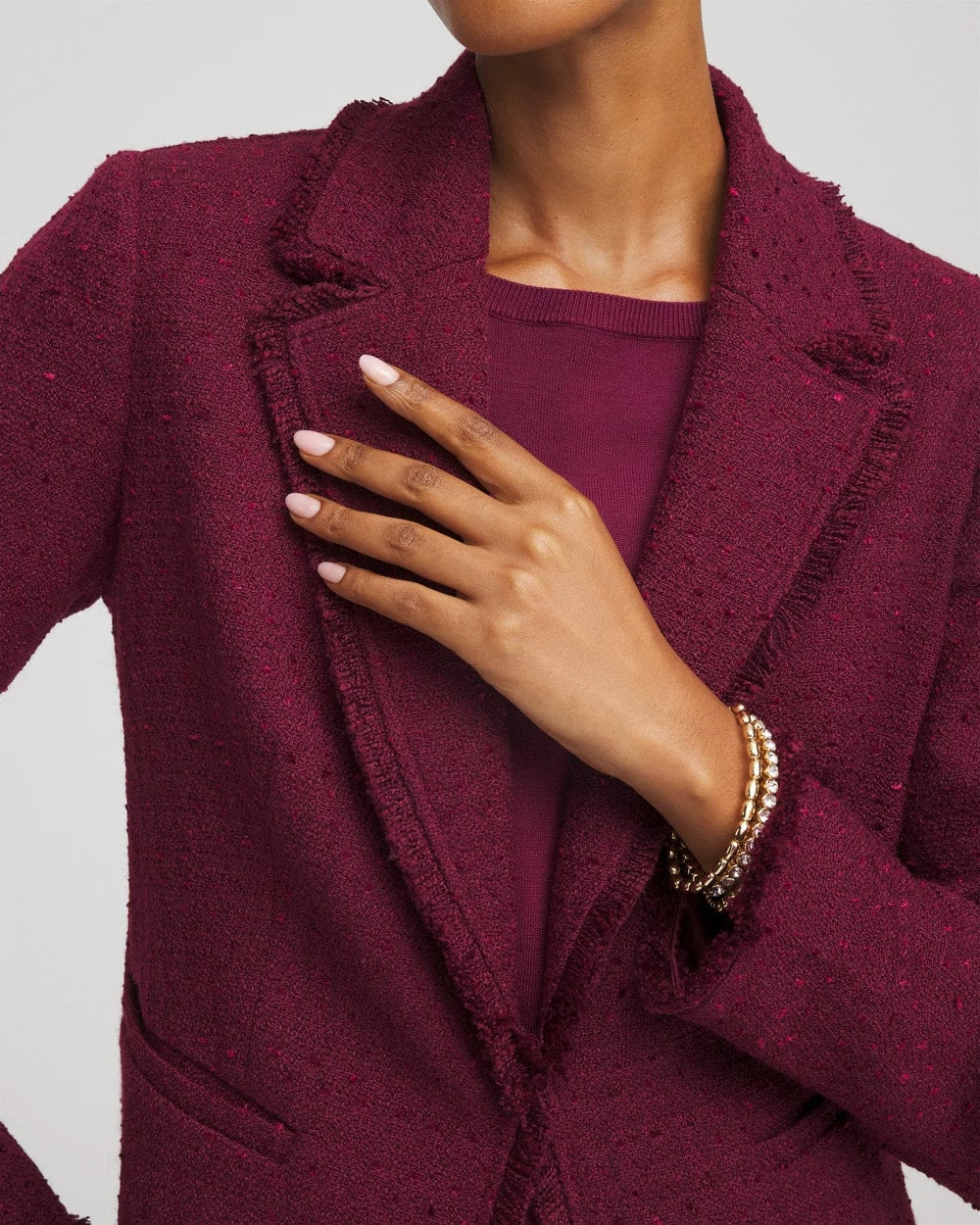Chico's Tweed Fringe Blazer Deep Chianti