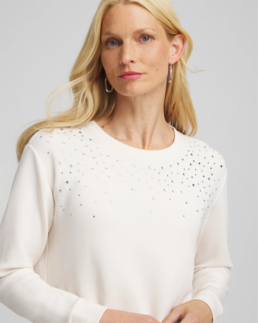Chico's Zenergy® Rhinestone Pullover Top English Cream