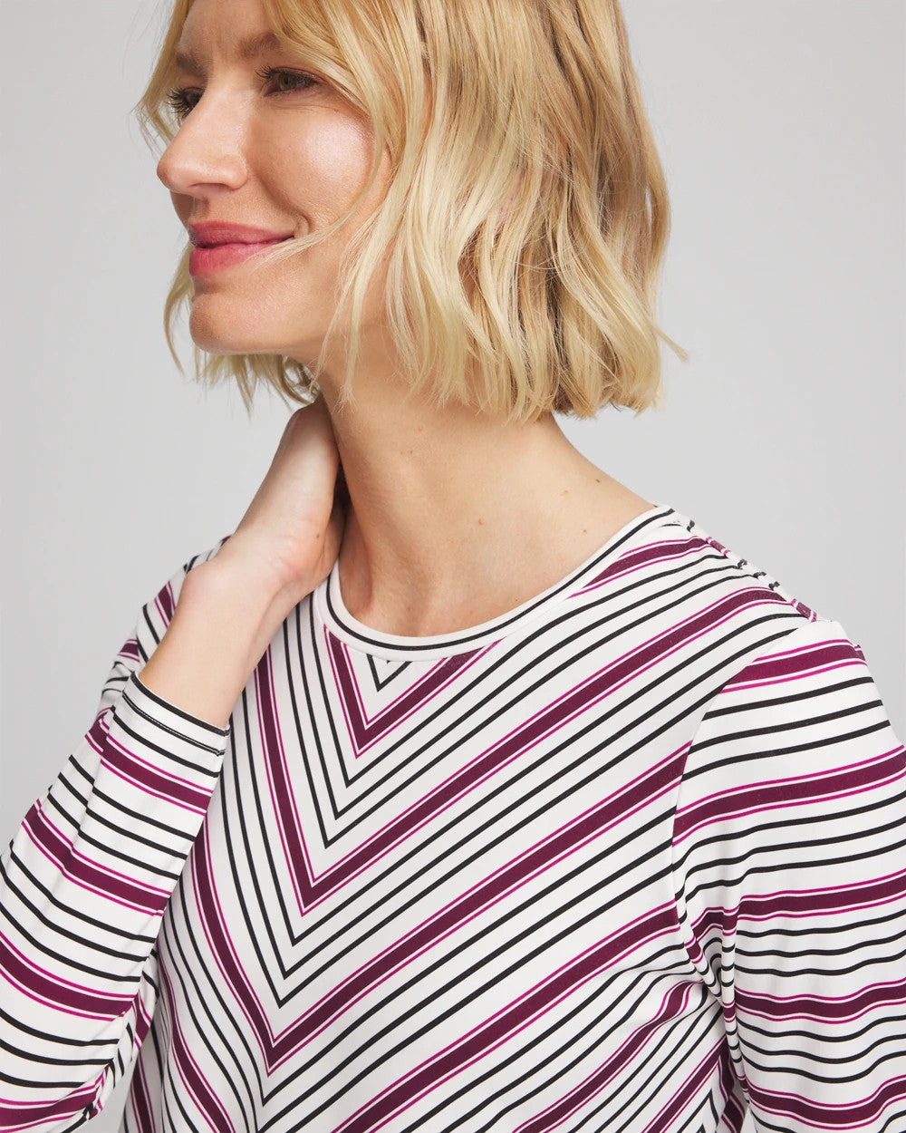Chico's Zenergy® Soft Brushed Striped Top Deep Chianti