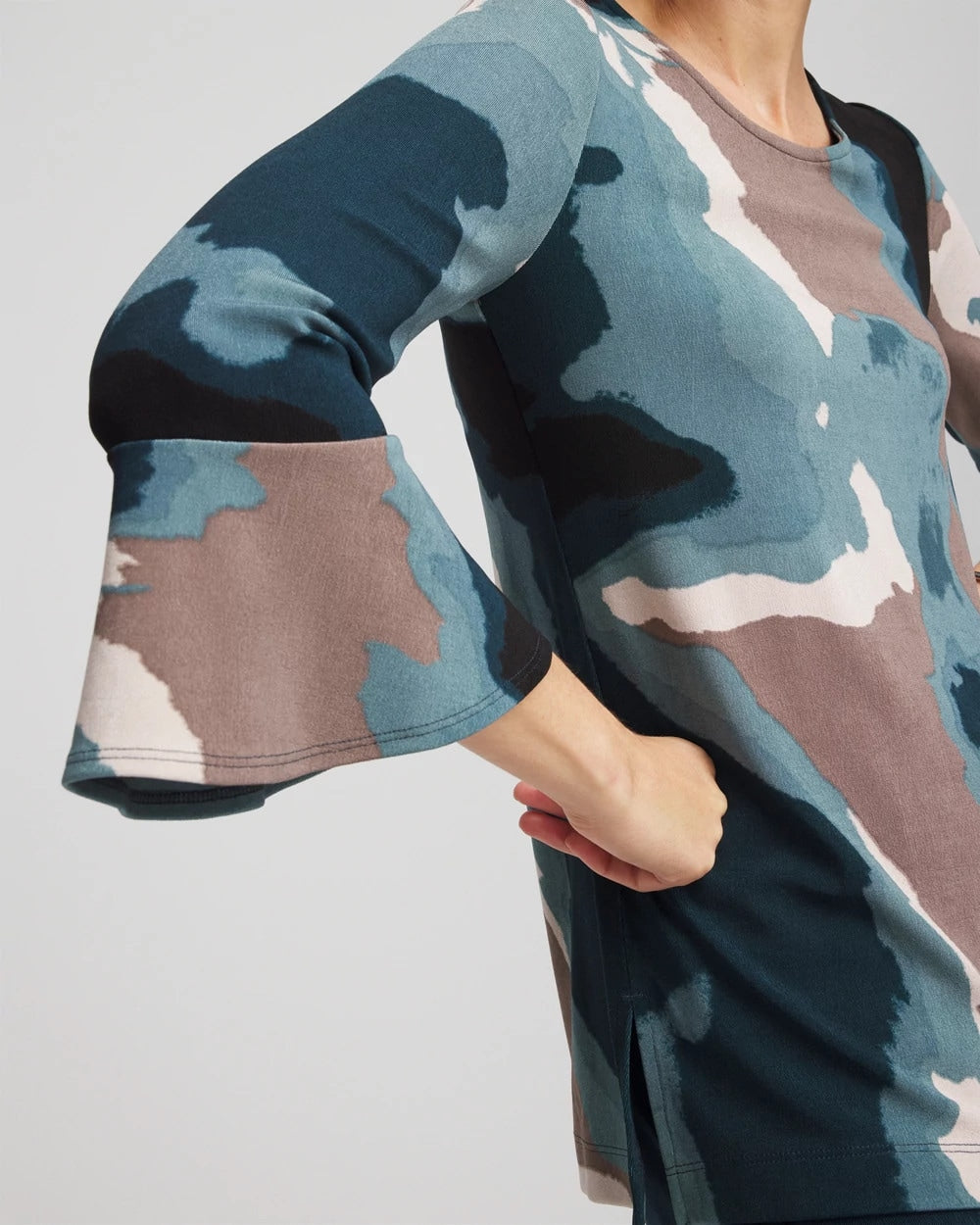 Chico's Travelers™ Crystal Flounce Sleeve Tunic Teal Shadow