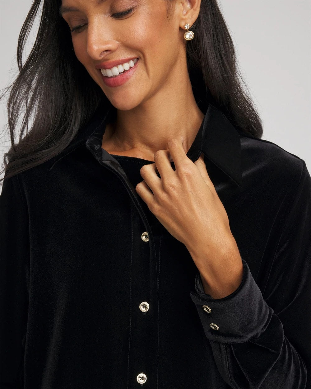Chico's Travelers™ Velvet Button-Down Shirt Travelers Black