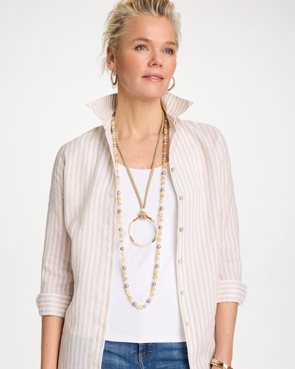 Chico's Large Open Pendant Necklace Neutral