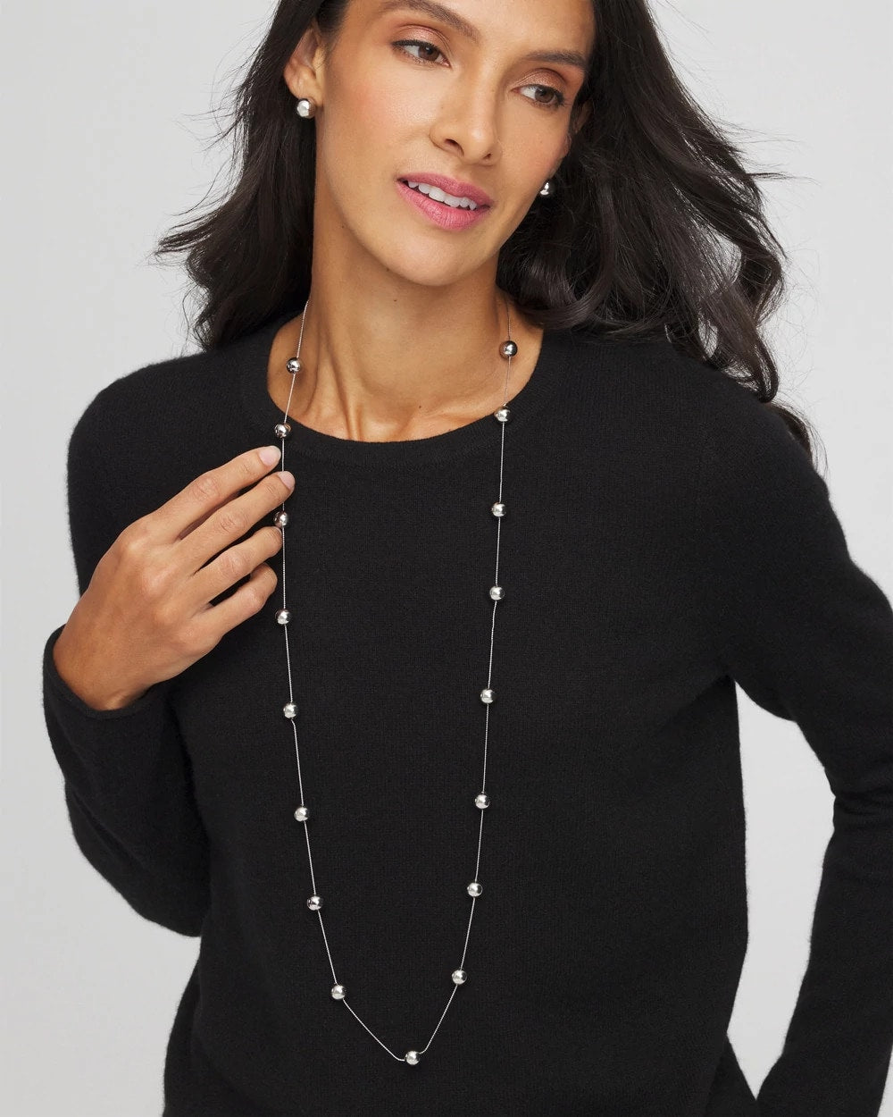 Chico's Multistrand Beaded Silvertone Necklace Silver