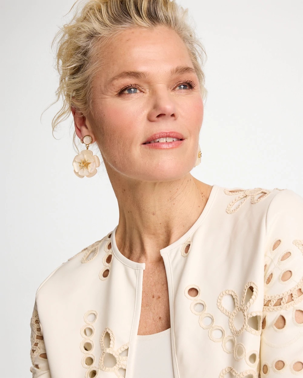 Chico's Neutral Flower Drop Earrings Neutral