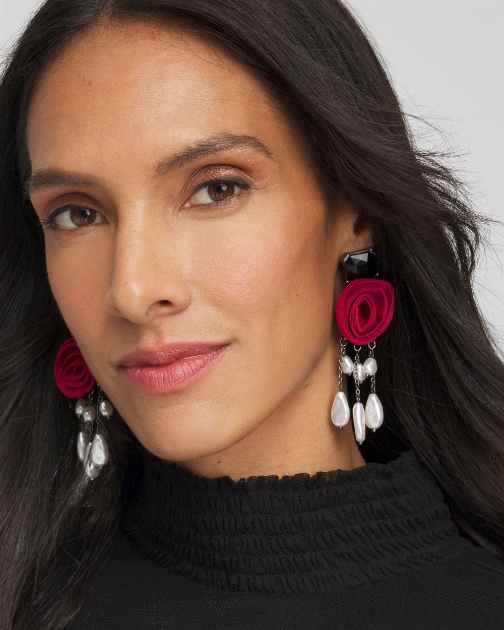 Chico's Red Rose Drop Earrings Red