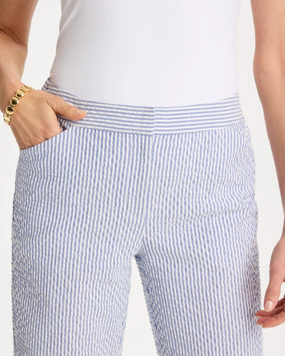 Chico's Striped Seersucker Straight Ankle Pants Blue