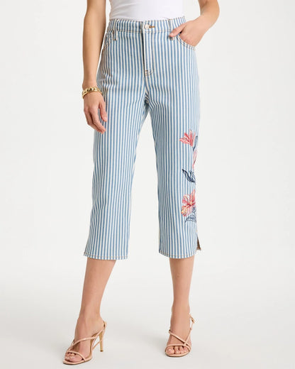 Chico's Girlfriend Slim Striped Capri Jeans Blue Stripe