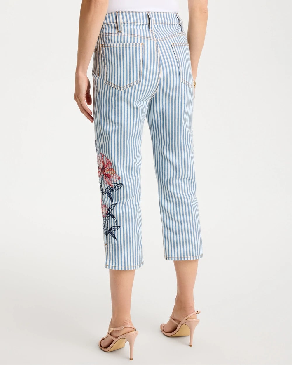 Chico's Girlfriend Slim Striped Capri Jeans Blue Stripe