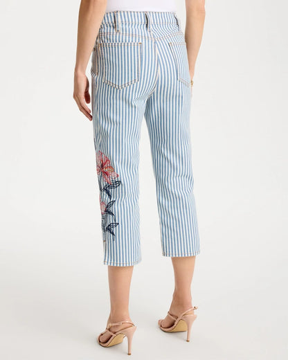 Chico's Girlfriend Slim Striped Capri Jeans Blue Stripe