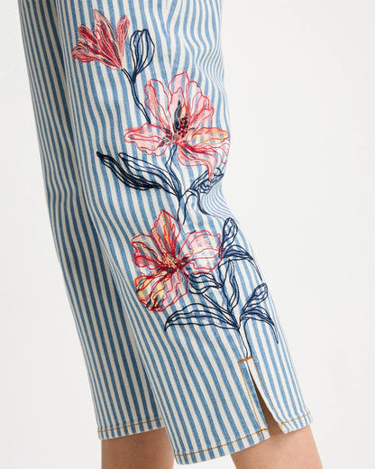 Chico's Girlfriend Slim Striped Capri Jeans Blue Stripe